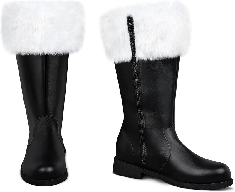 FancyFun Store Christmas Santa Boots Men, Christmas Santa Claus Boots for Men Adult Wide Calf Costume with White Fur - Image 1